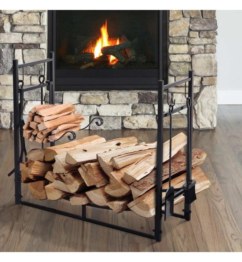 Étagère à bois avec tisonnier, 84 cm