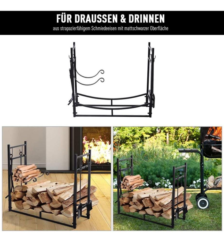 Étagère à bois avec tisonnier, 84 cm