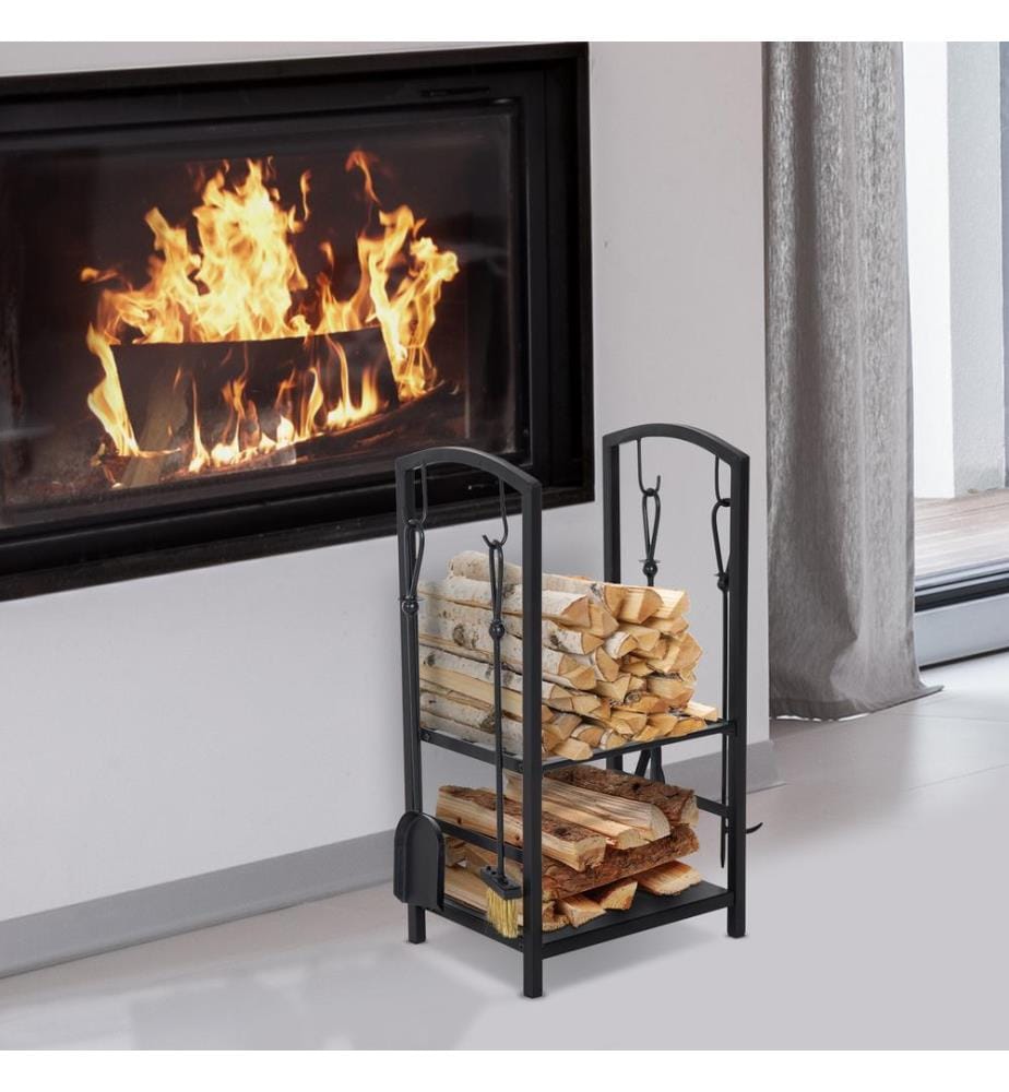 Étagère à bois avec accessoire de cheminée H : 74 cm Étagère à bois