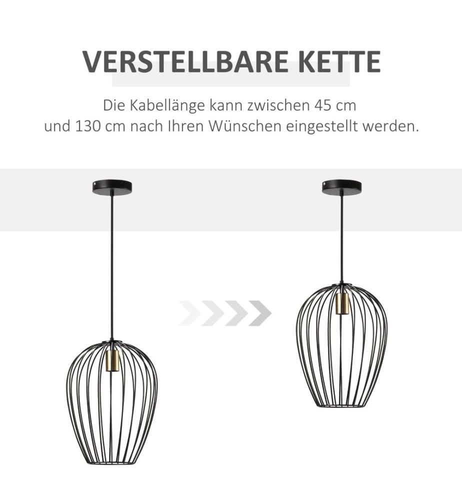Pendelleuchte Hängeleuchte Hängelampe Metall Schwarz Ø26 x 130 cm