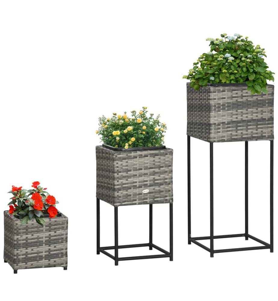 3er Set Blumenkiste Blumenkasten Rattan Kübel