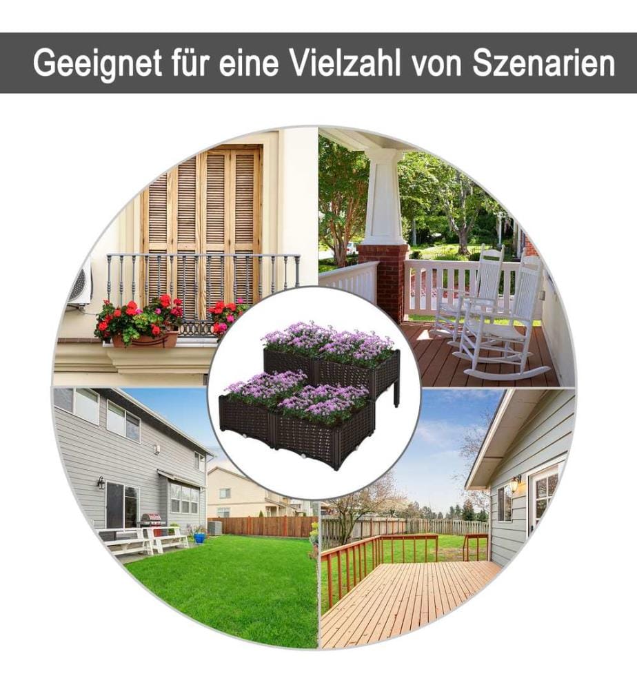 Hochbeet 4er Pflanzkasten Rattan-Optik 40x40x44 cm