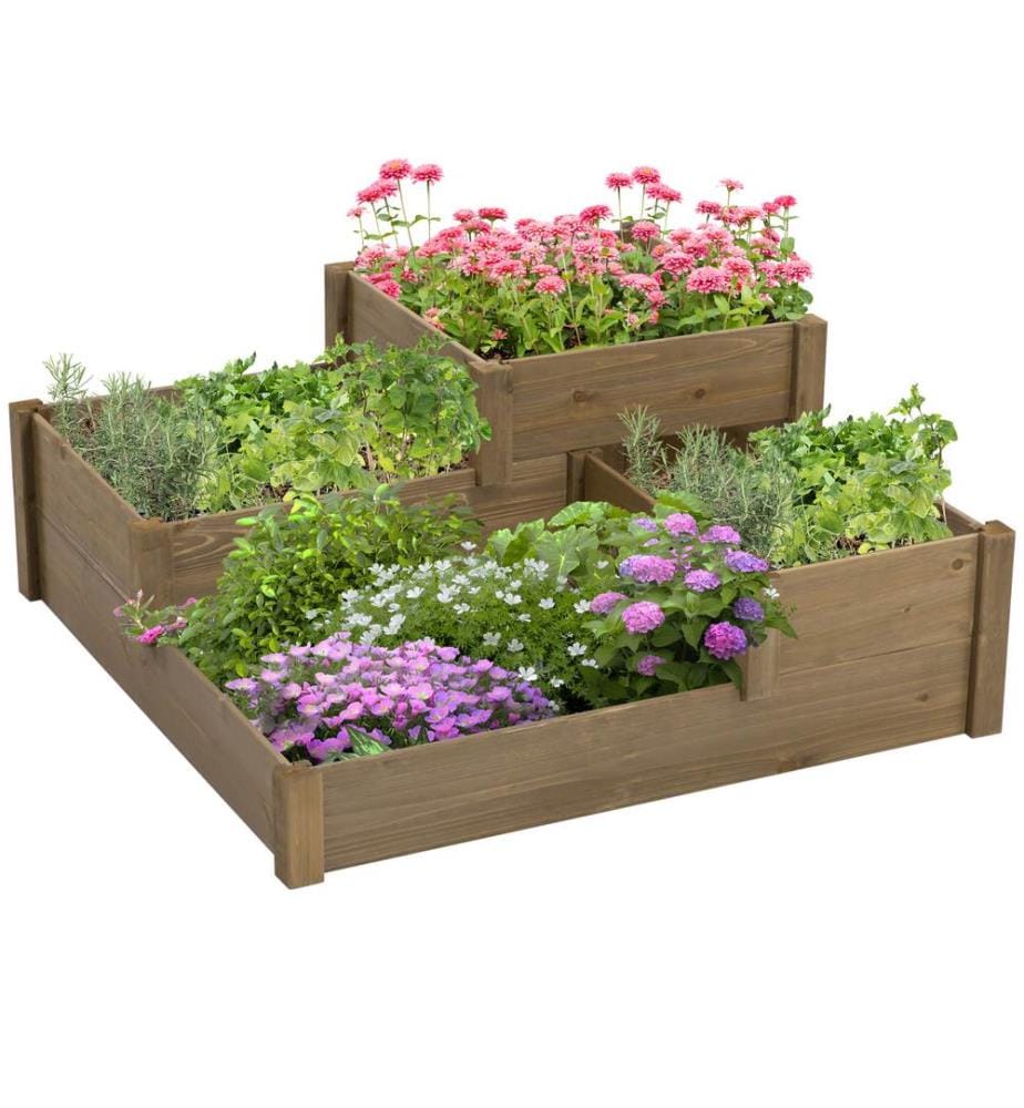 Jardin surélevé pour herbes aromatiques, 4 compartiments sur 3 niveaux, 122 x 122 x 51 cm