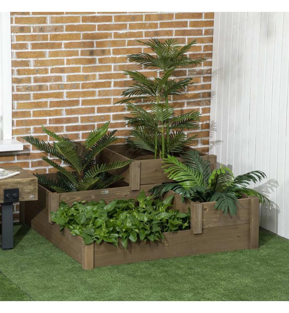 Jardin surélevé pour herbes aromatiques, 4 compartiments sur 3 niveaux, 122 x 122 x 51 cm