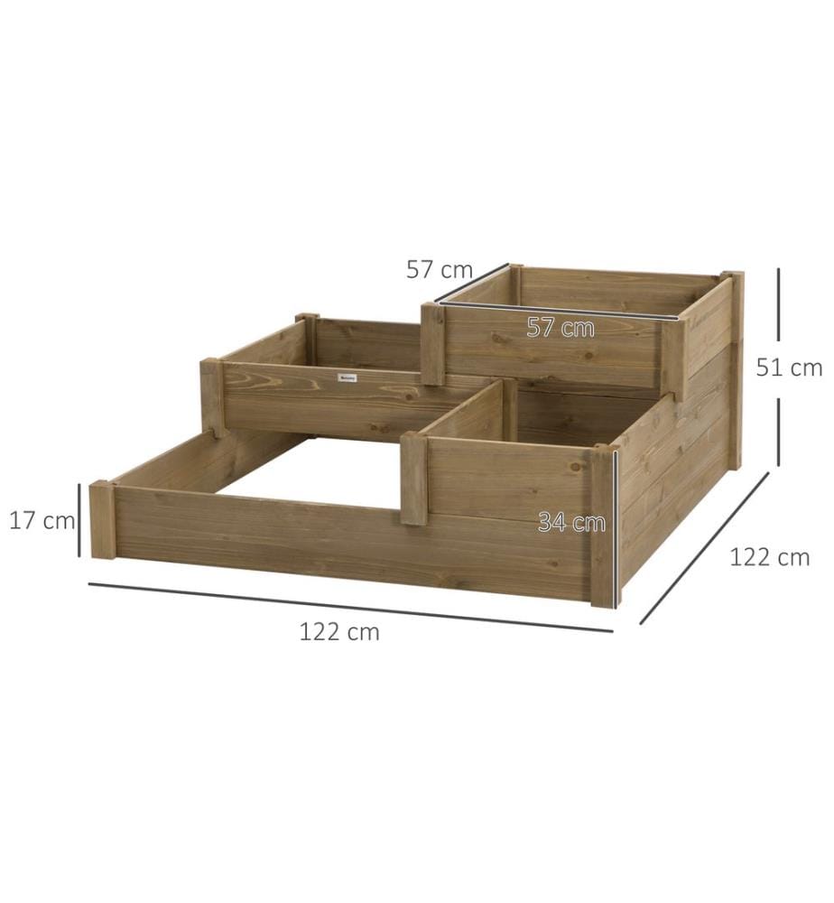 Jardin surélevé pour herbes aromatiques, 4 compartiments sur 3 niveaux, 122 x 122 x 51 cm