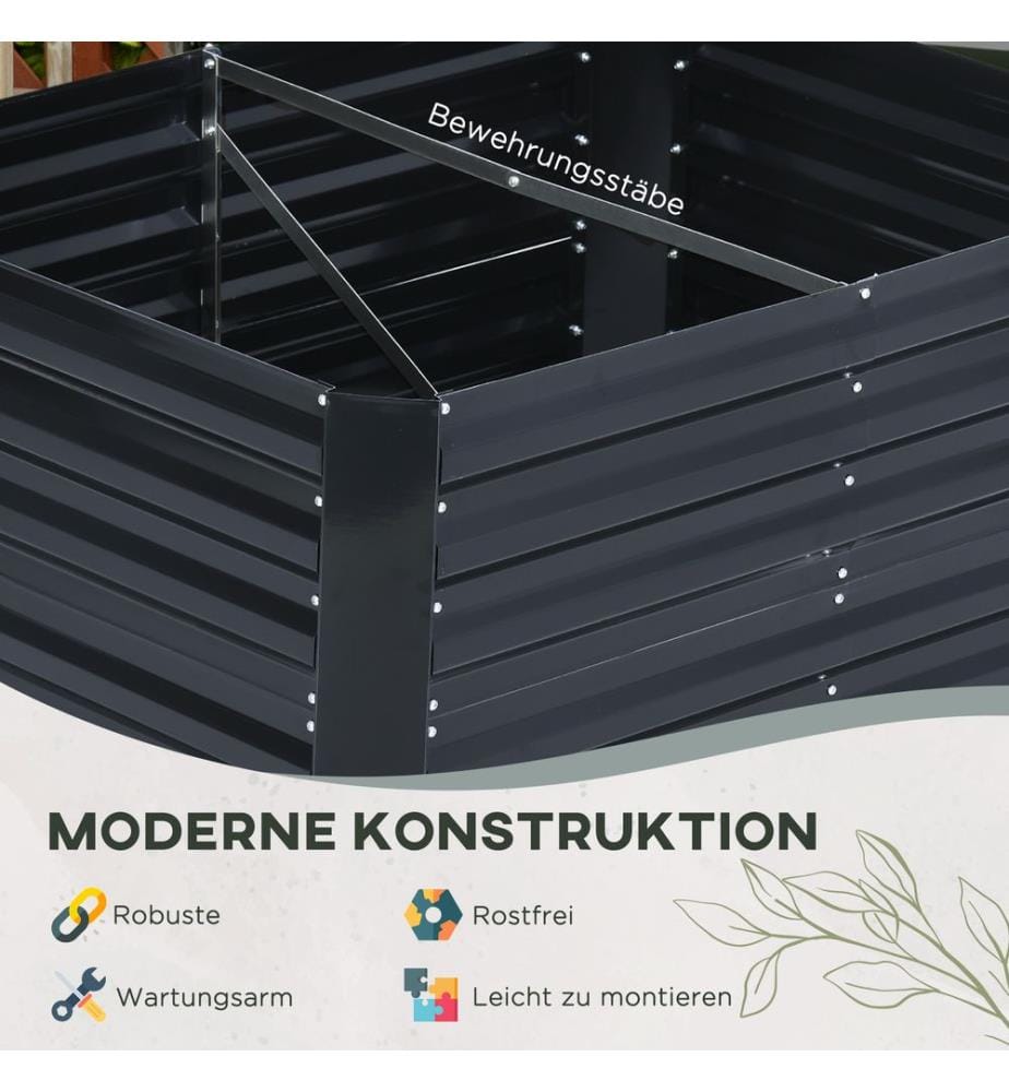 Hochbeet Pflanzkasten mit erweiterbarem Stützgitter Stahl 120x90x59 cm
