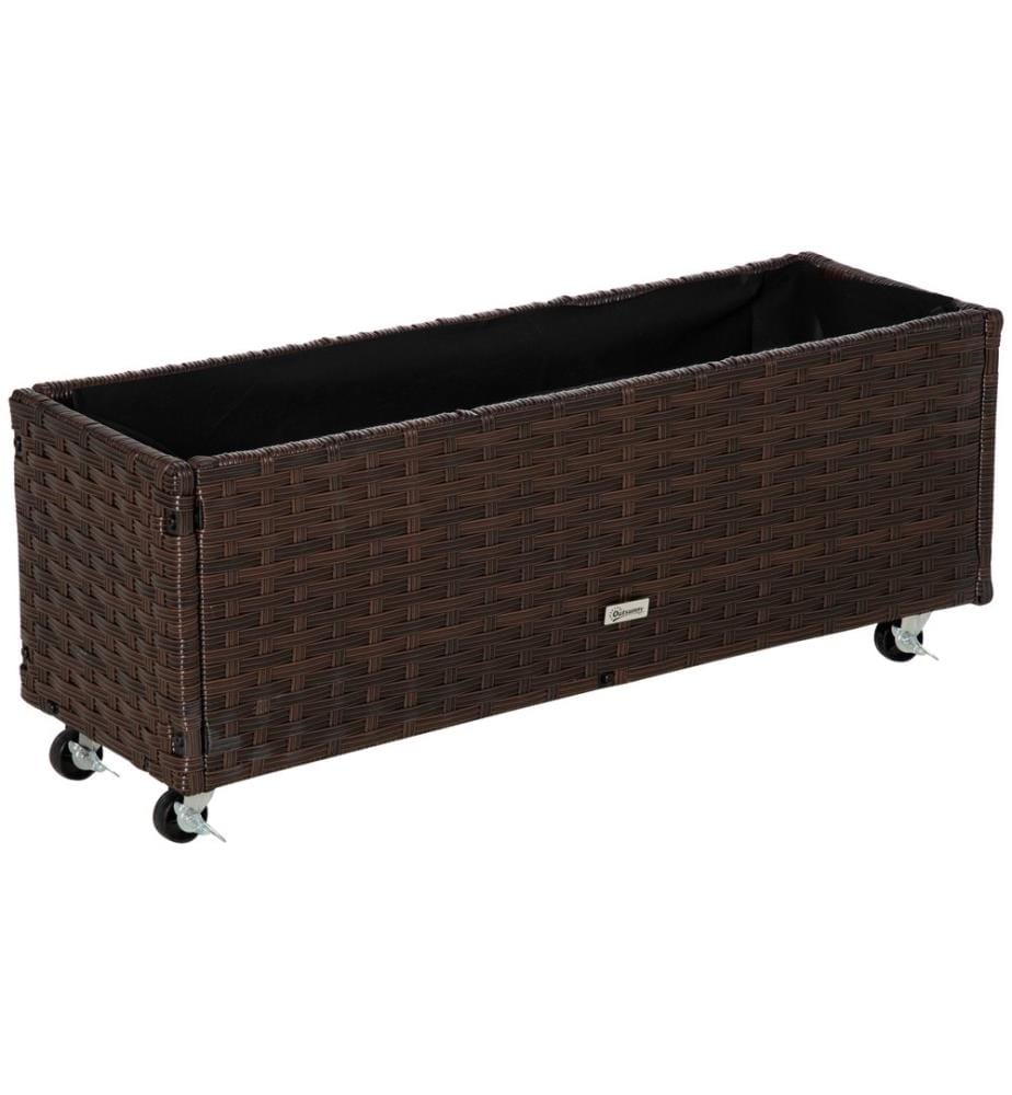 Hochbeet Pflanzkasten Poly Rattan mit Rollen 94.5x31x36 cm
