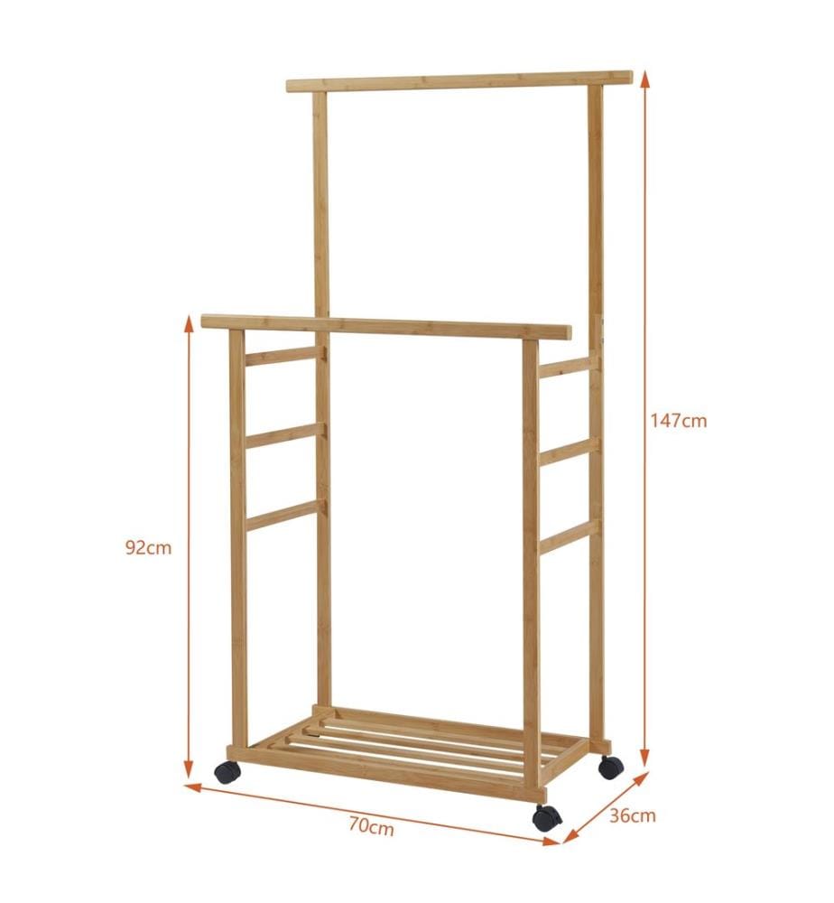Rollbarer Garderobenständer Bambus 147x70x36 cm