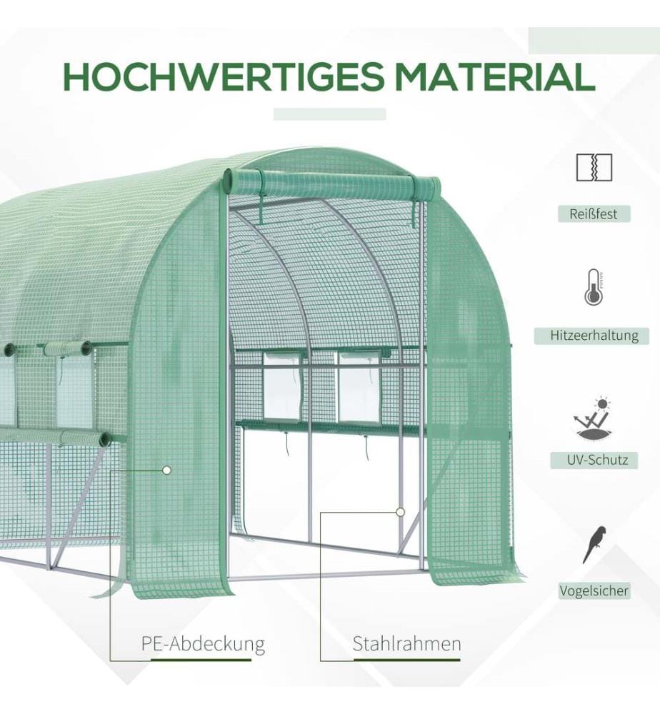 Serre en plastique 2,95 x 2 x 2 m, tunnel en plastique à 6 fenêtres