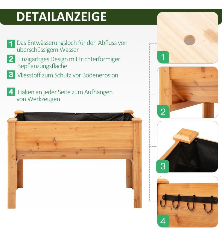 Hochbeet mit Vliesstofftuch Holz 124x60x81 cm
