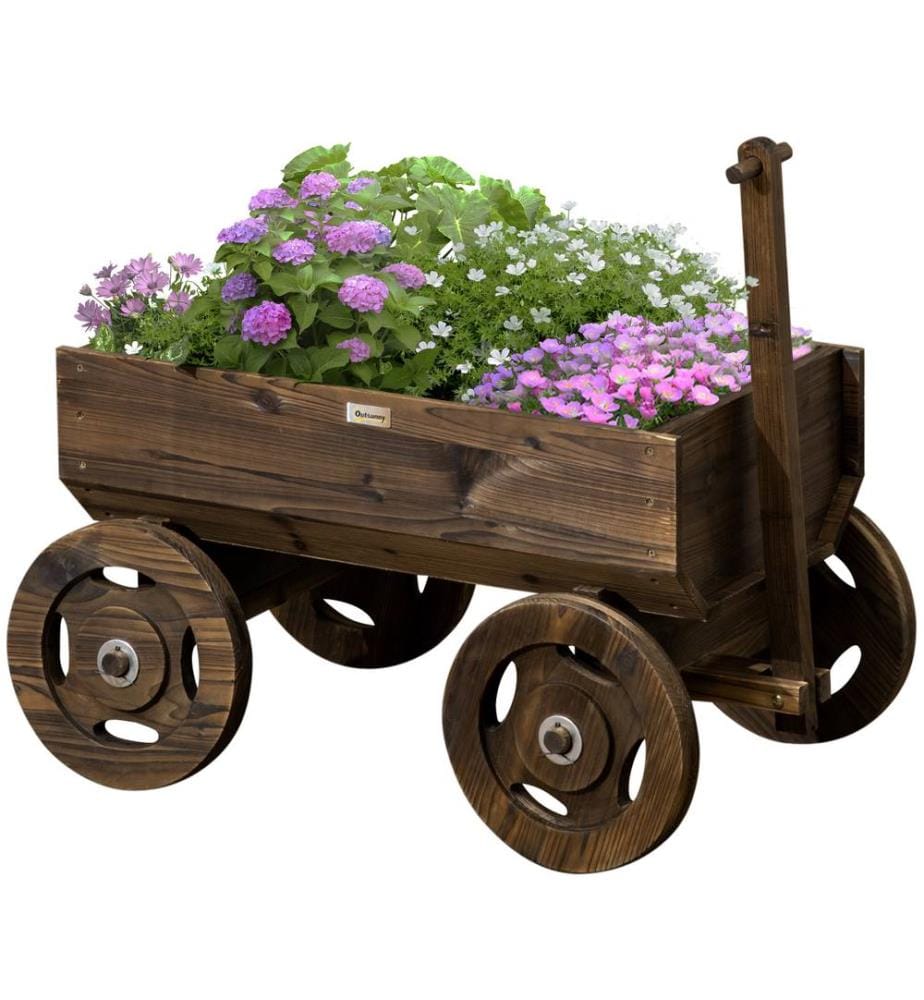 Hochbeet Pflanzkasten im Holzwagen Pflanzwagen fahrbar