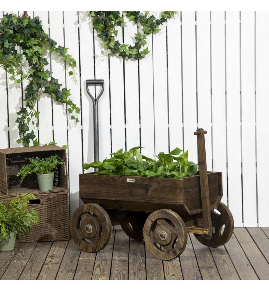 Hochbeet Pflanzkasten im Holzwagen Pflanzwagen fahrbar