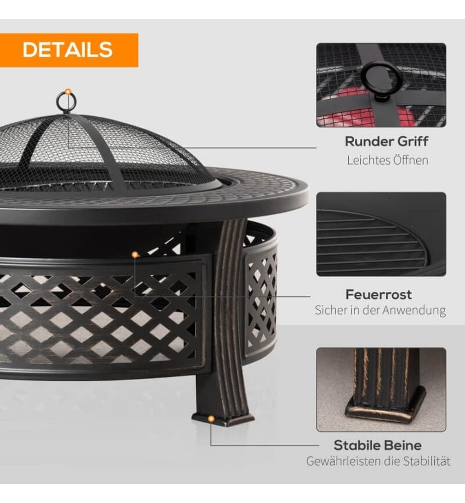 Brasero avec grille et pare-étincelles, Ø 81 cm