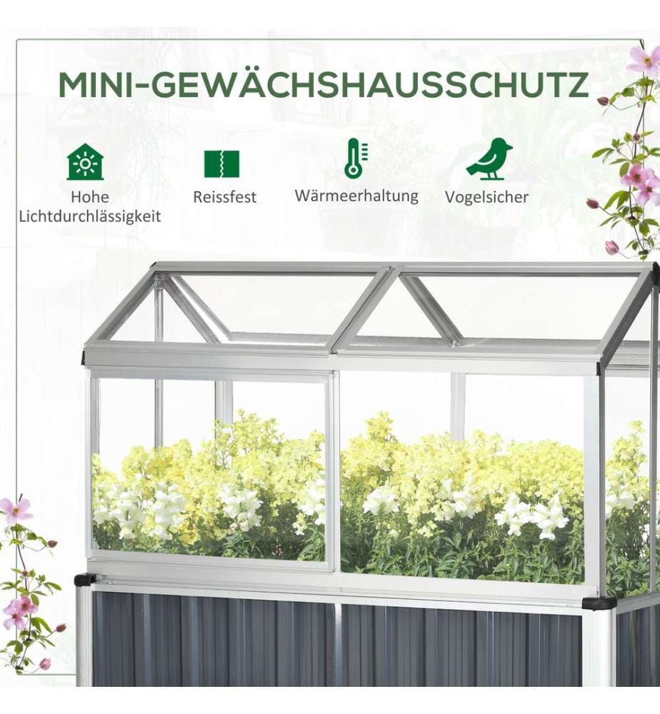 Hochbeet mit Frühbeet Aufsatz Mini-Gewächshaus 114x60x129 cm