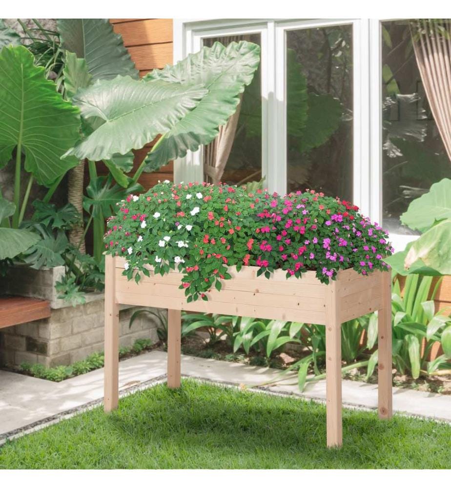 Jardinière surélevée avec toile non tissée, en bois massif, 122,5 x 56,5 x 76 cm
