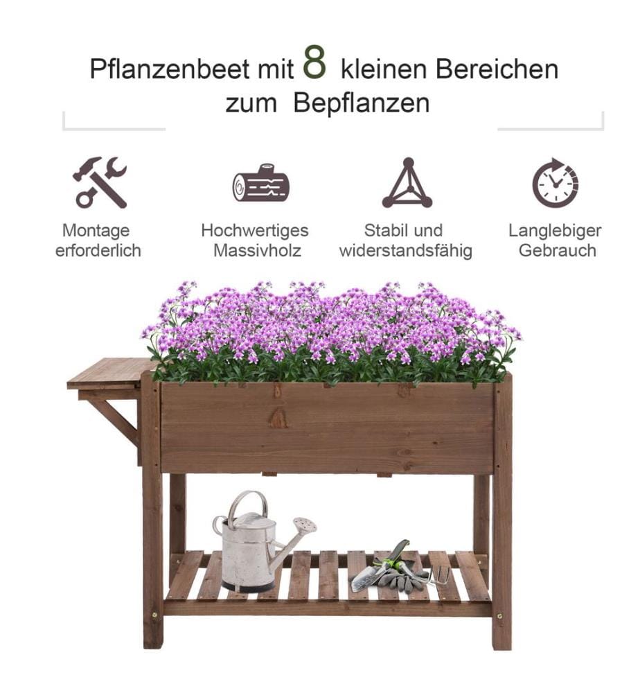 Hochbeet Pflanzkasten mit 8 geteilten Gittern 123x54x74 cm
