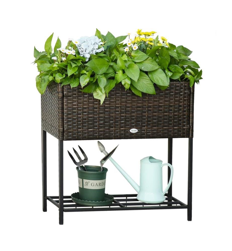 Rattan Hochbeet mit Ablage 70x30x72 cm