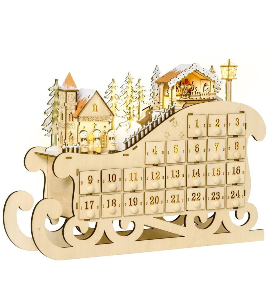 Adventskalender Holz mit Lichter 45 cm x 10 cm x 31 cm