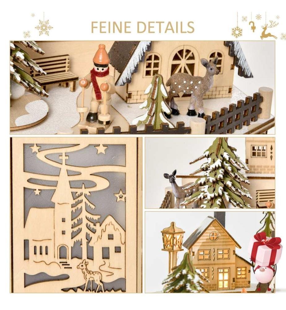 Calendrier de l'Avent en bois avec lumières, 25 cm x 20 cm x 29 cm