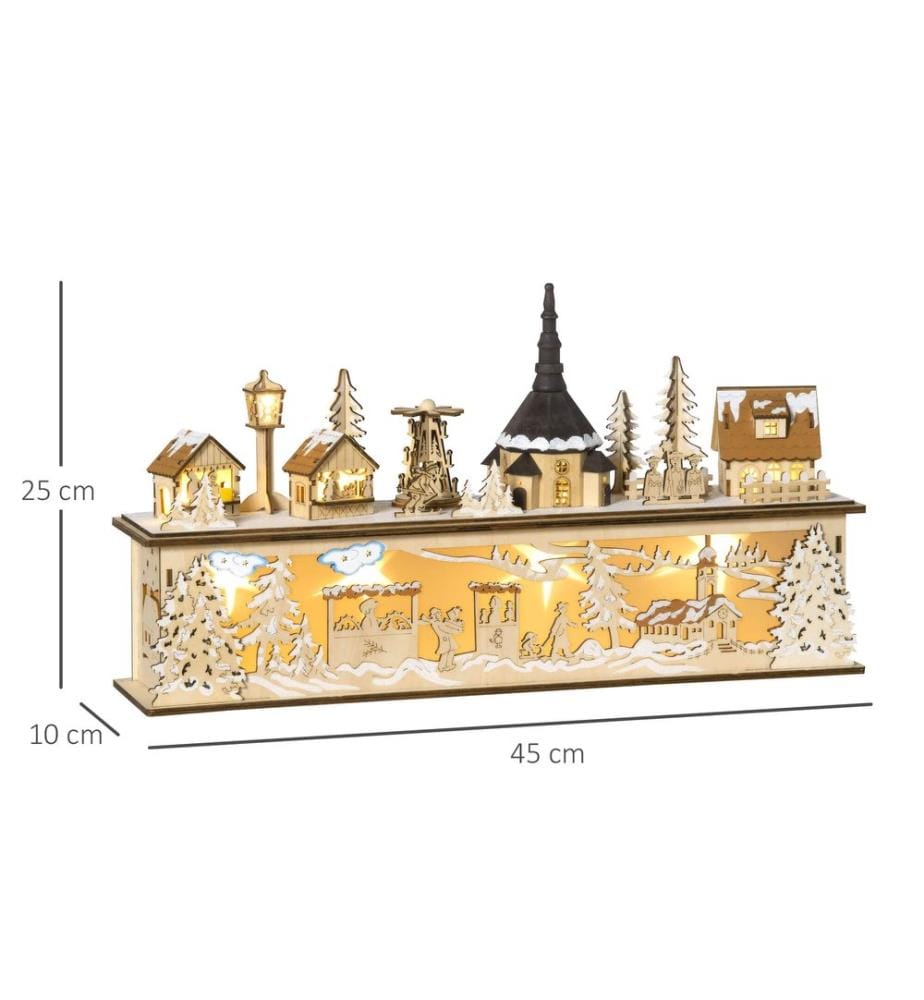 Weihnachtsdorf verschneit 45 x 10 x 25 cm beleuchtet warmweiss