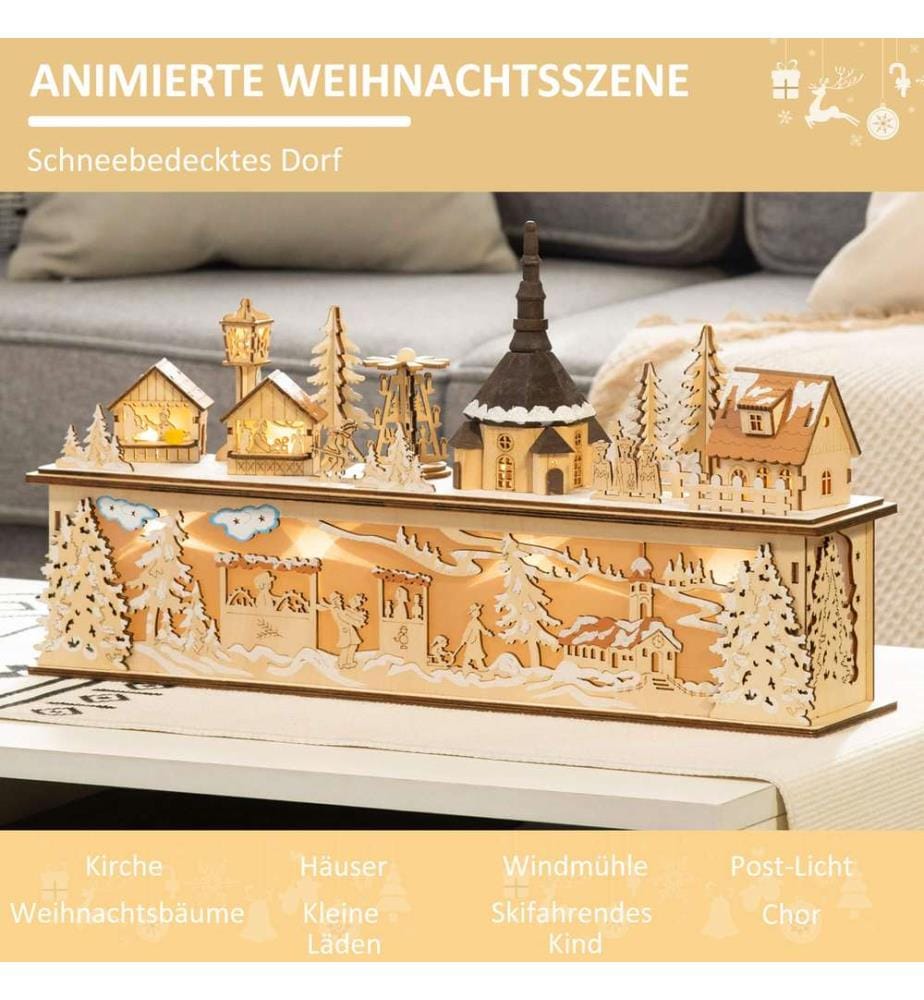 Weihnachtsdorf verschneit 45 x 10 x 25 cm beleuchtet warmweiss