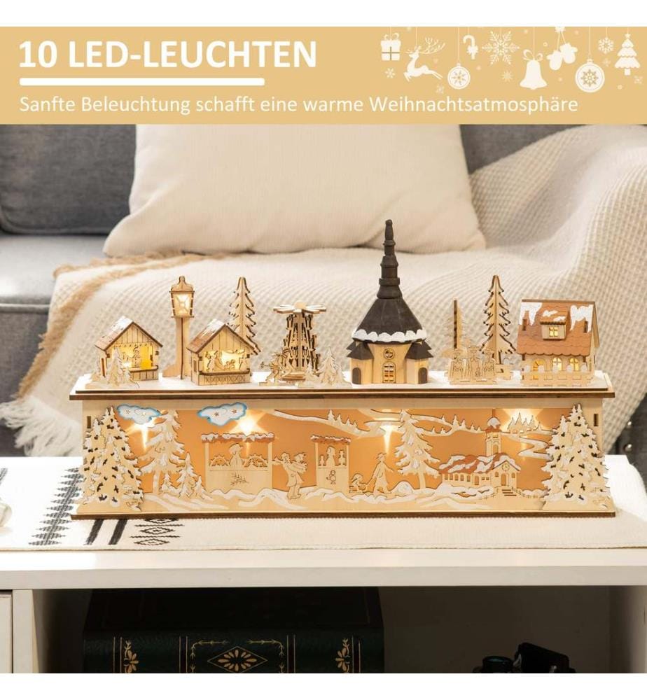 Weihnachtsdorf verschneit 45 x 10 x 25 cm beleuchtet warmweiss