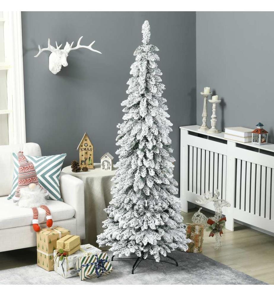 Sapin de Noël de 180 cm, recouvert de neige artificielle blanche, avec 523 pointes de branches