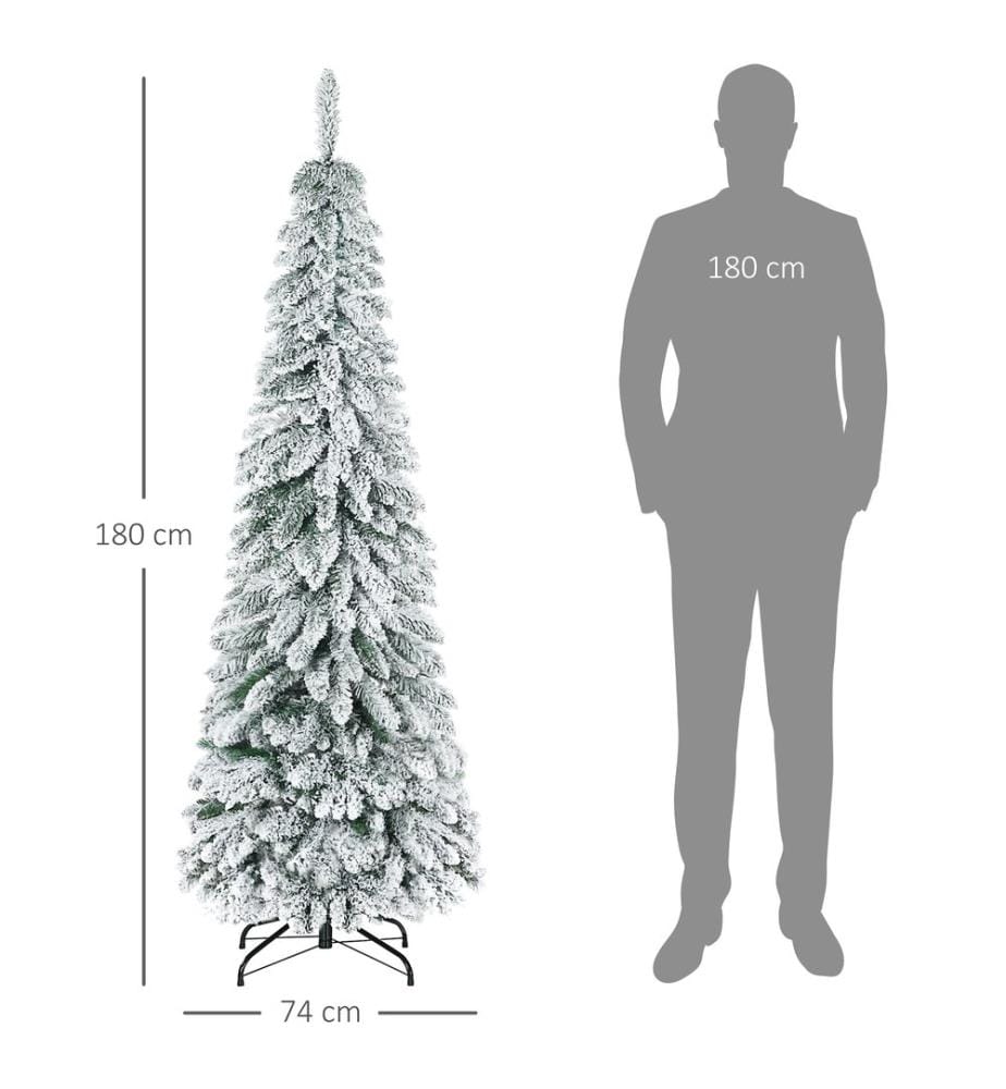 Sapin de Noël de 180 cm, recouvert de neige artificielle blanche, avec 523 pointes de branches