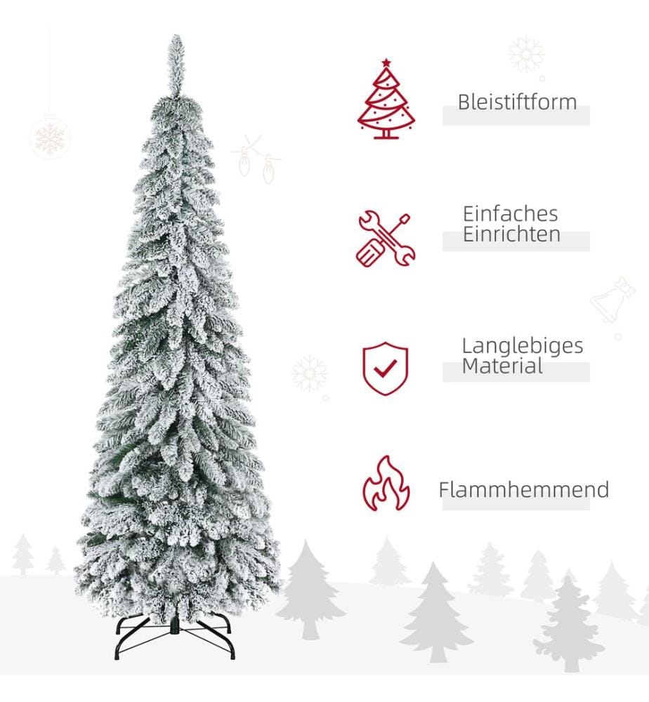Sapin de Noël de 180 cm, recouvert de neige artificielle blanche, avec 523 pointes de branches