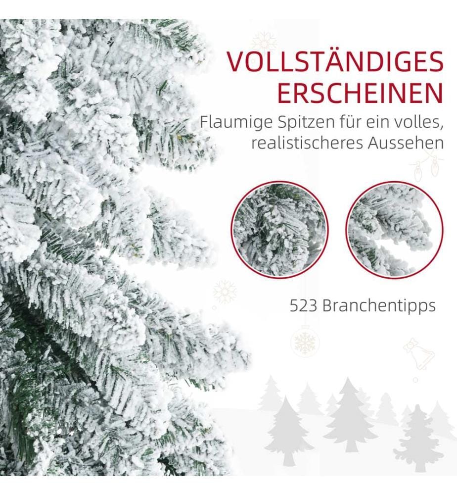 Sapin de Noël de 180 cm, recouvert de neige artificielle blanche, avec 523 pointes de branches