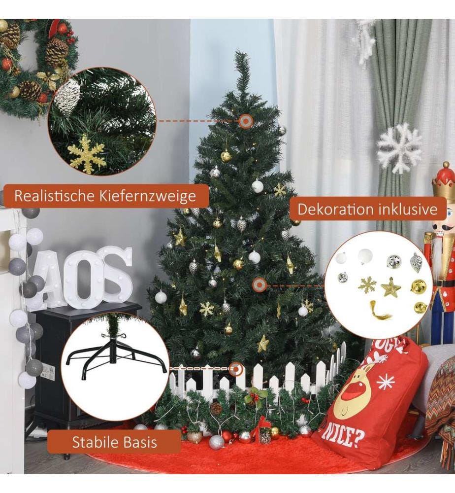 LED Weihnachtsbaum mit Deko 120 LEDs 511 Spitzen Ø95x150H cm