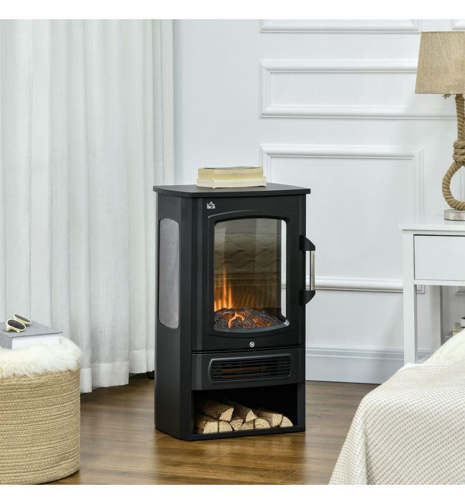 Cheminée électrique avec effet flammes, 2 niveaux de chauffage, 44,5 x 32 x 74 cm
