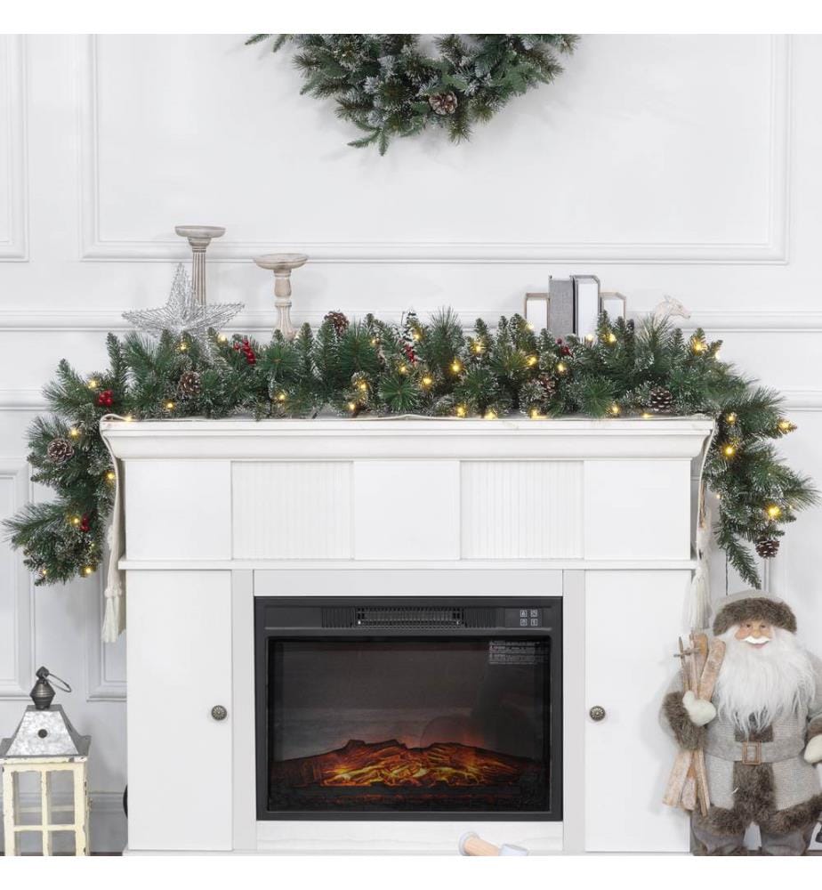 Guirlande de Noël de 180 cm avec guirlande lumineuse et pommes de pin