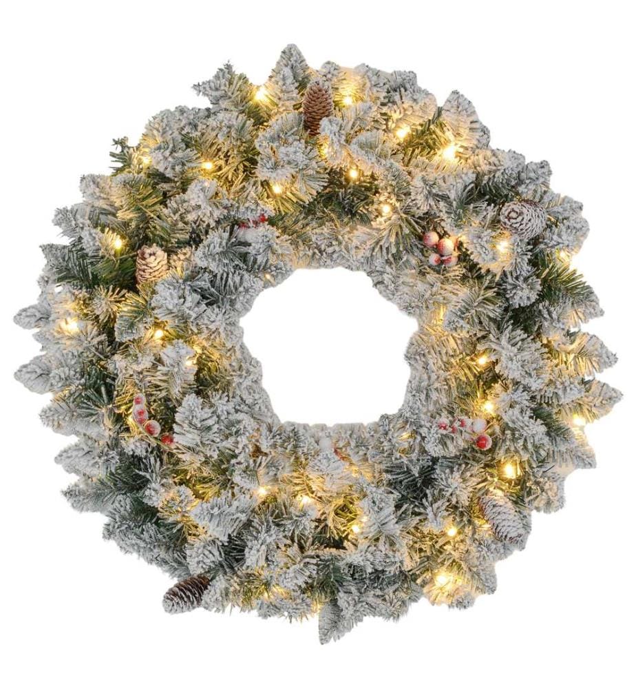 Couronne de Noël pour porte, 60 cm, avec guirlande lumineuse LED, verte