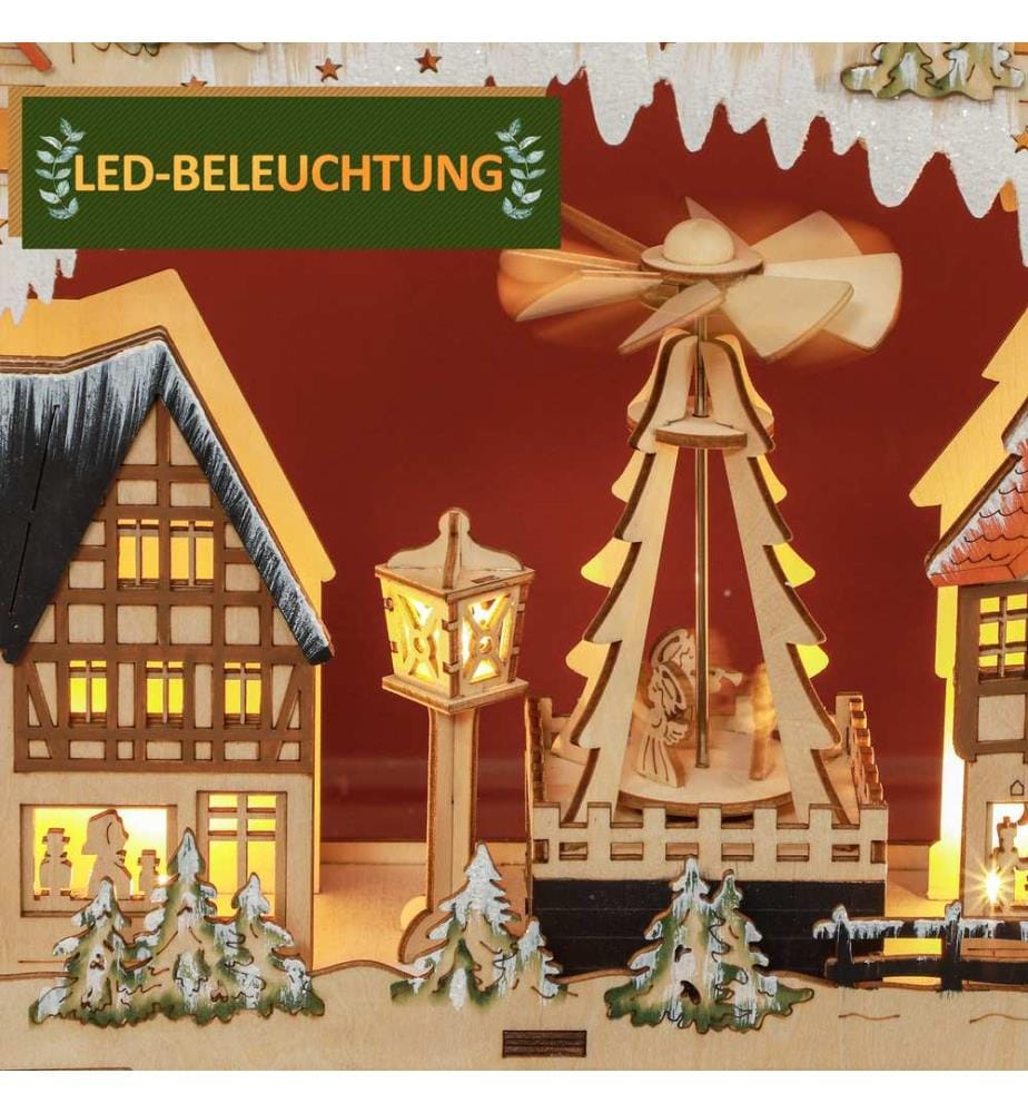 Adventskalender Weihnachtsdeko mit 24 Schubladen LED Naturholz