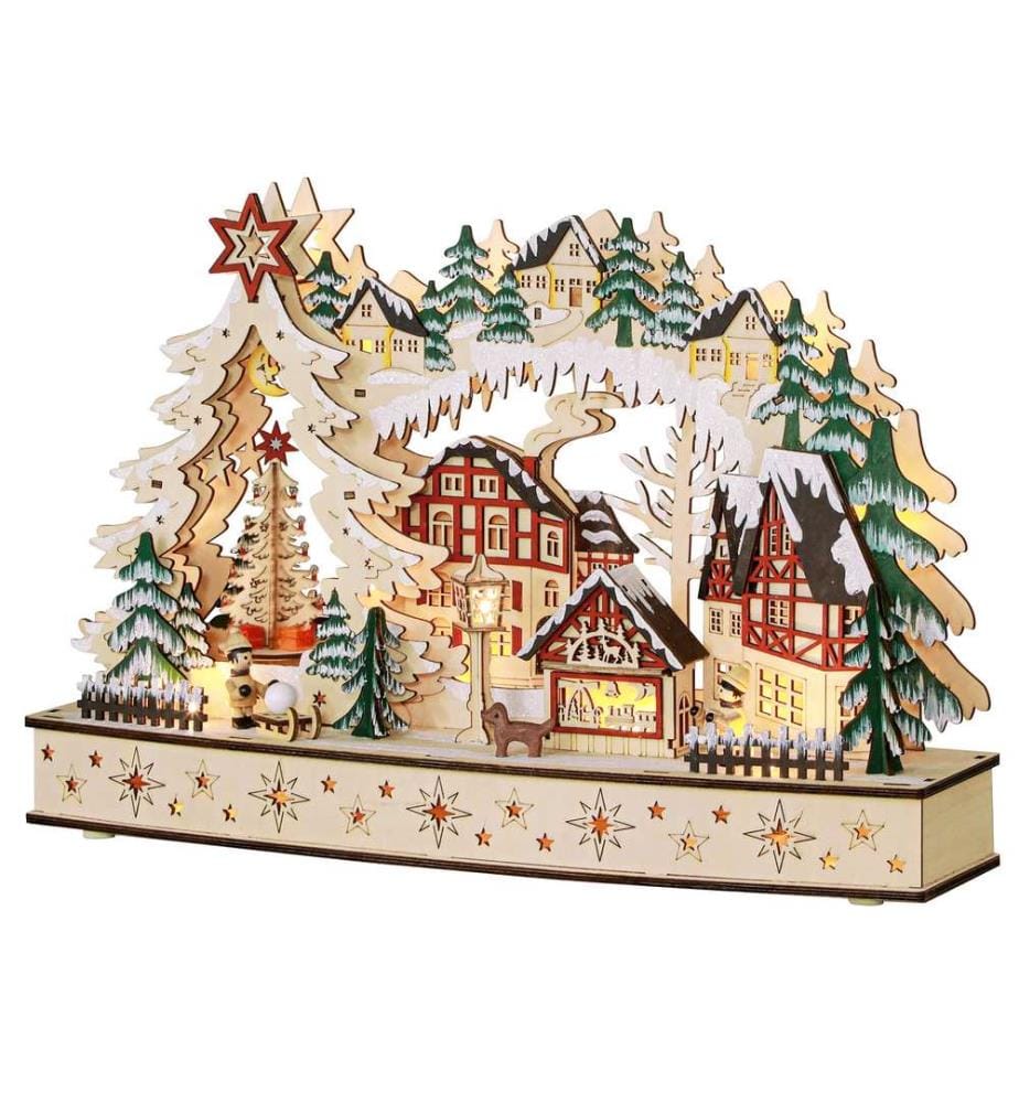 Village de Noël LED : paysage hivernal avec scène forestière et maisons