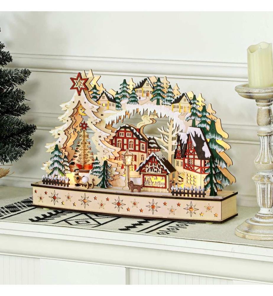Village de Noël LED : paysage hivernal avec scène forestière et maisons