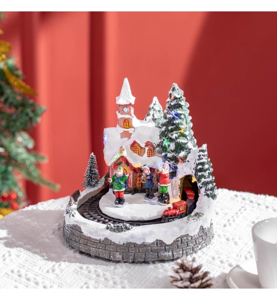LED Weihnachtsdorf Winterlandschaft mit Kirche Bäumen & Zug