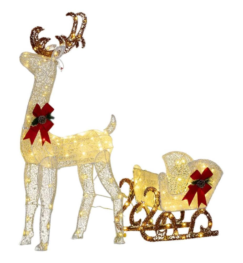 Weihnachtsdeko LED Rentier & Schlitten 170 Lichter Weiss In- Outdoor