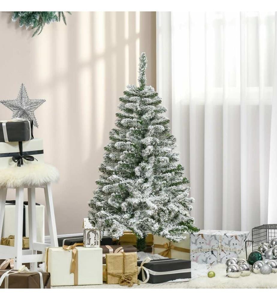 Sapin de Noël artificiel, 120 cm, 200 branches, pin artificiel, neige artificielle