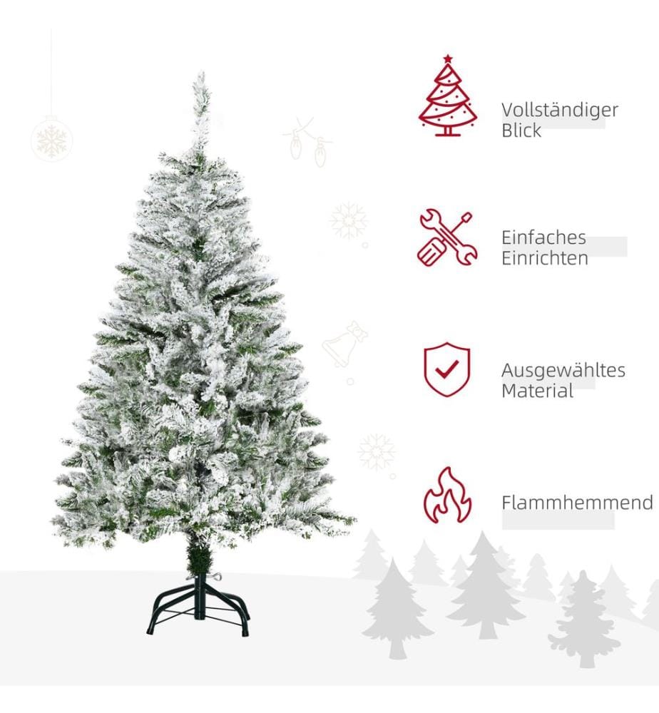 Sapin de Noël artificiel, 120 cm, 200 branches, pin artificiel, neige artificielle