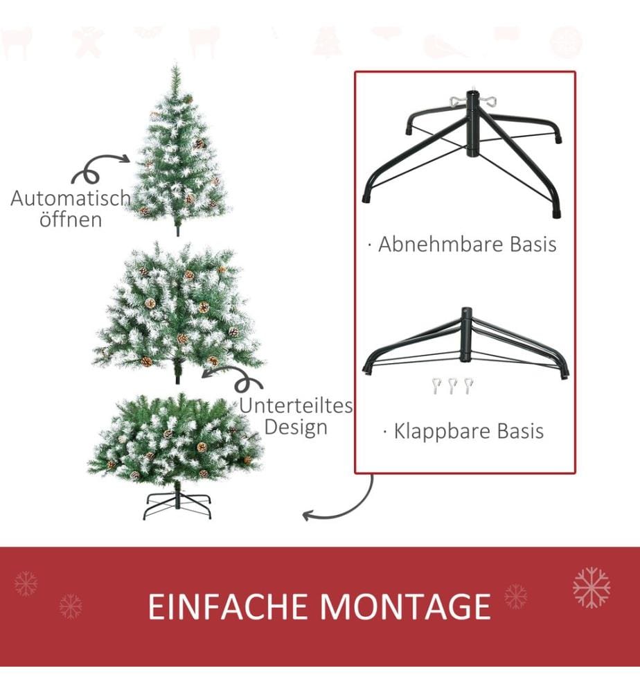 Sapin de Noël artificiel, 180 cm, 800 branches, avec de la neige artificielle