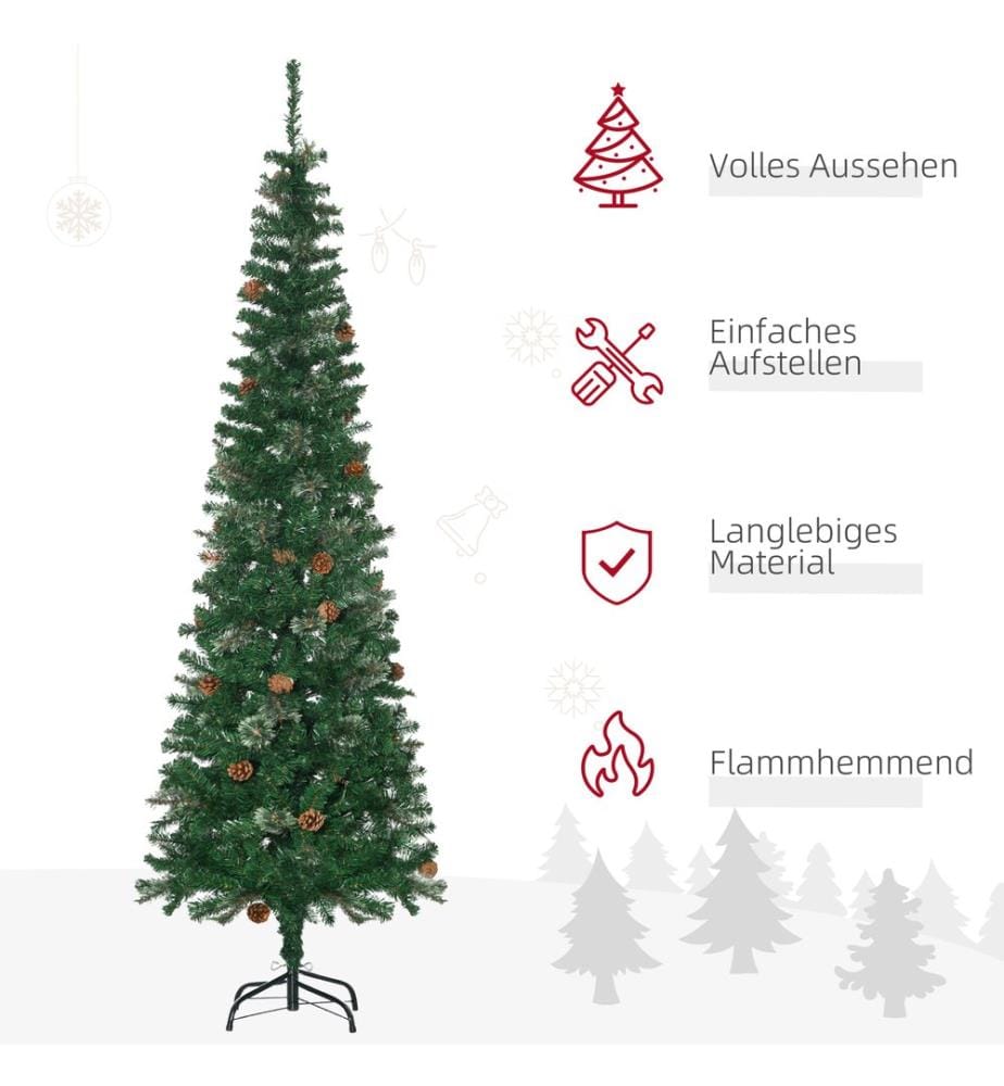 Sapin de Noël artificiel, 195 cm, 556 branches, 25 pommes de pin