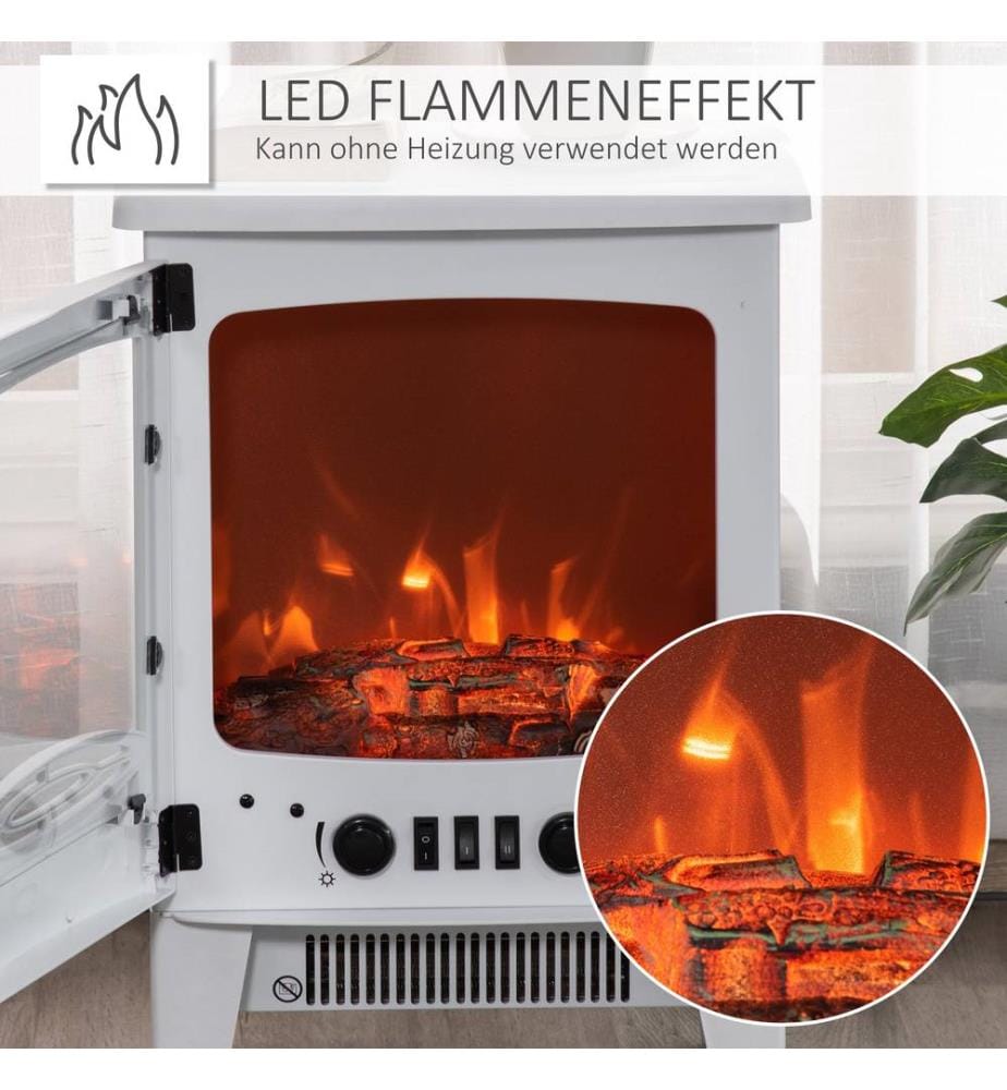 Cheminée électrique avec chauffage électrique 1800 W, blanche