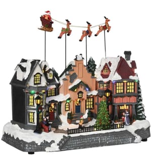 Village de Noël avec des figurines animées et 22 LED colorées