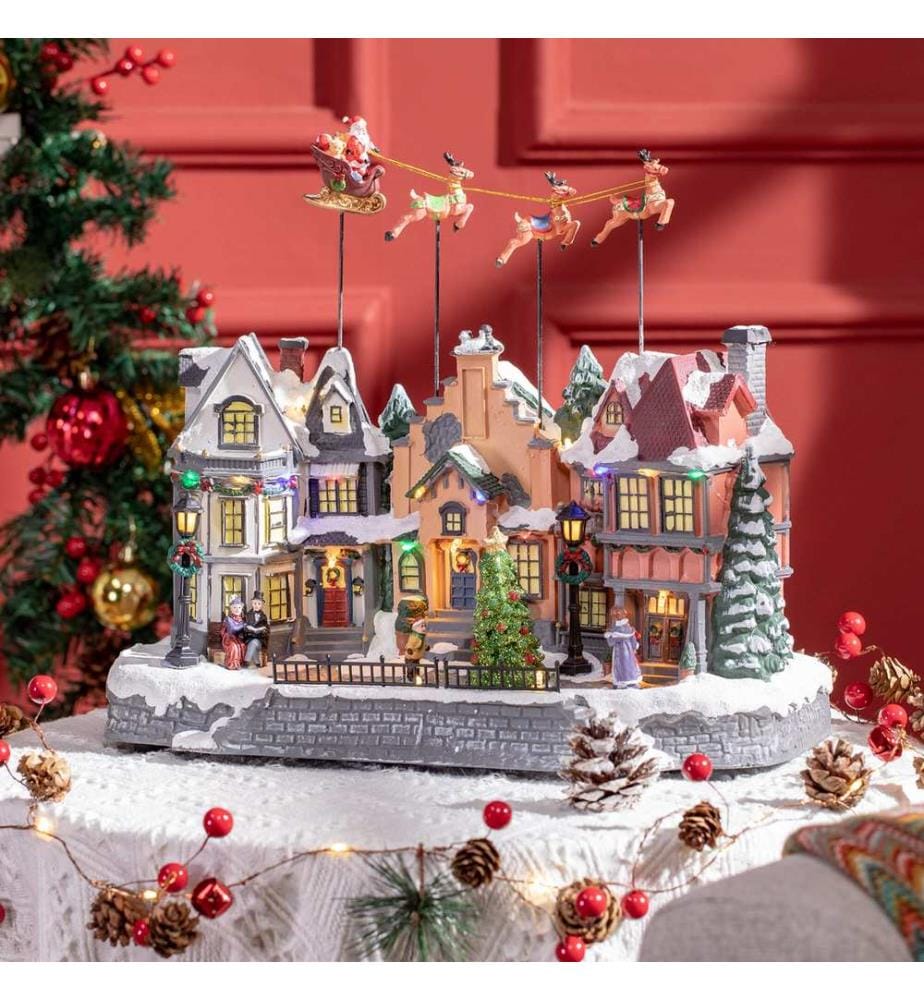 Weihnachtsdorf mit beweglichen Figuren und 22 bunten LEDs