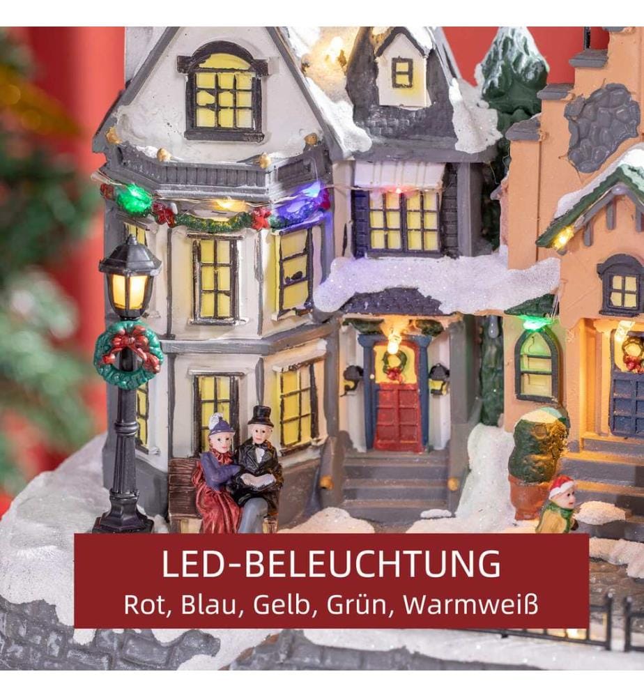 Weihnachtsdorf mit beweglichen Figuren und 22 bunten LEDs
