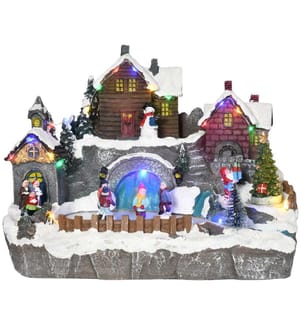 Village de Noël avec des figurines animées et 21 LED colorées