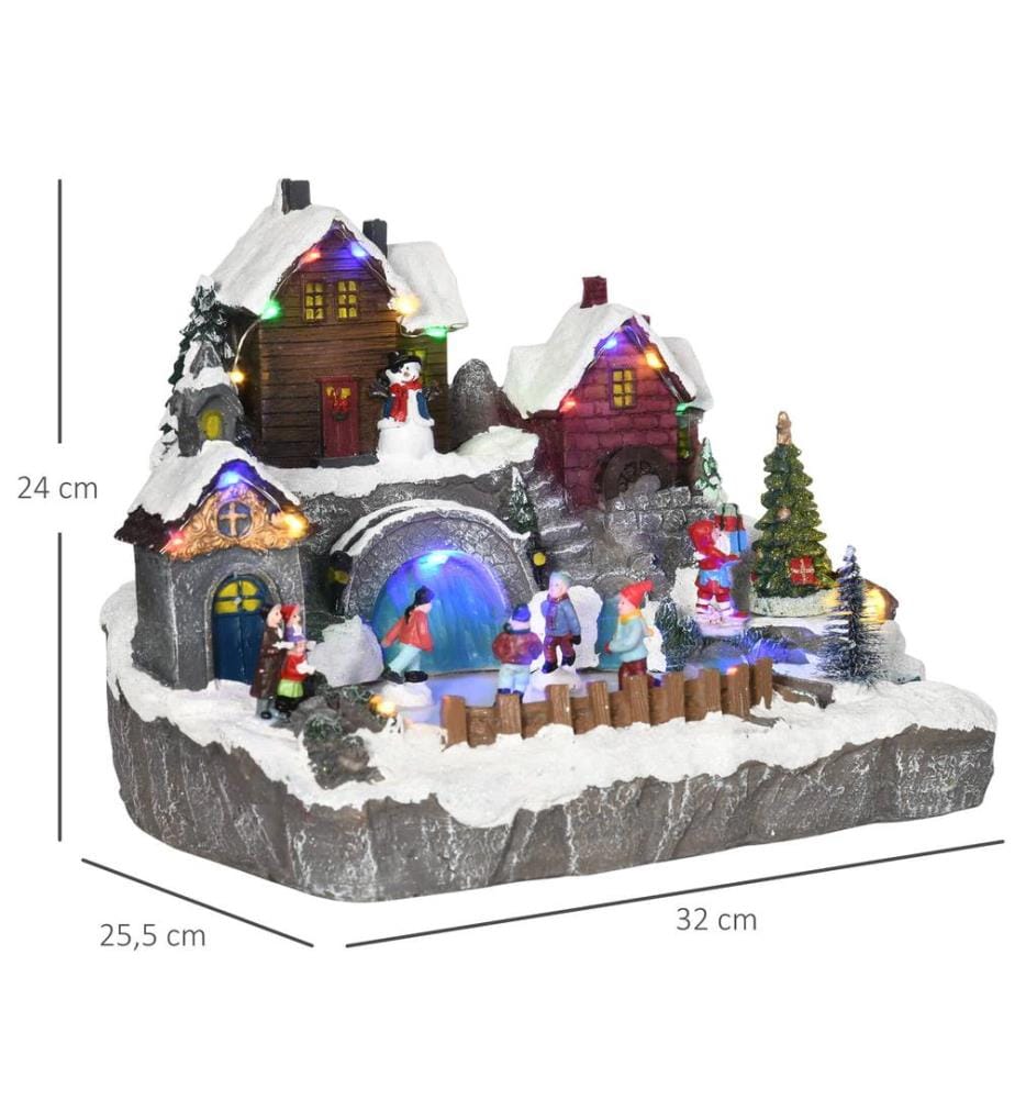 Weihnachtsdorf mit beweglichen Figuren und 21 bunten LEDs
