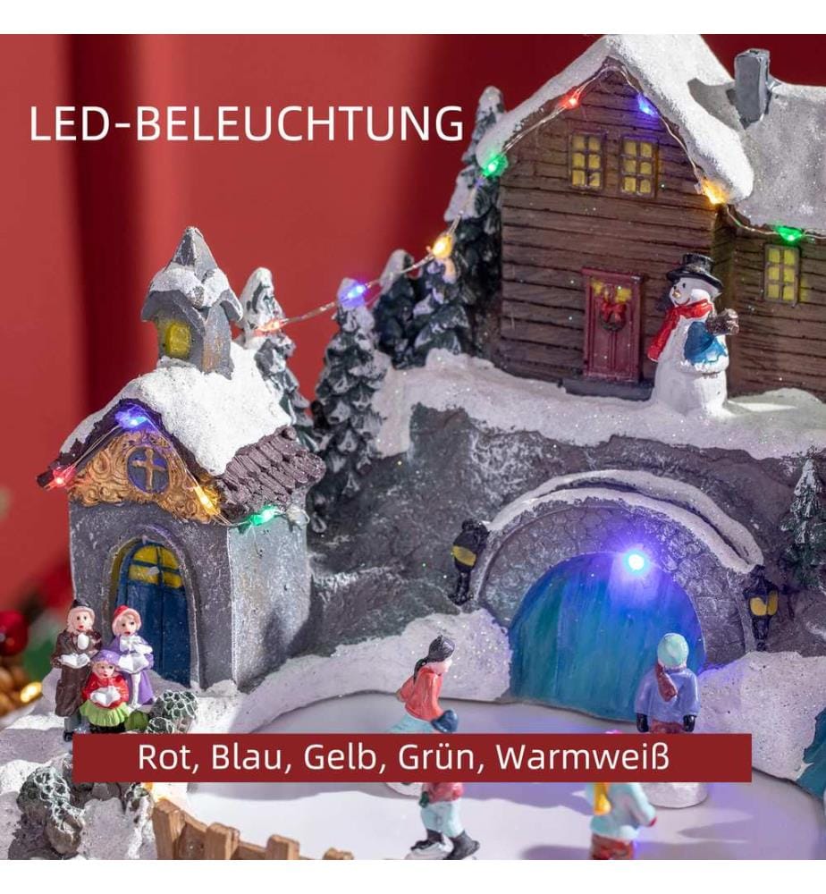 Weihnachtsdorf mit beweglichen Figuren und 21 bunten LEDs
